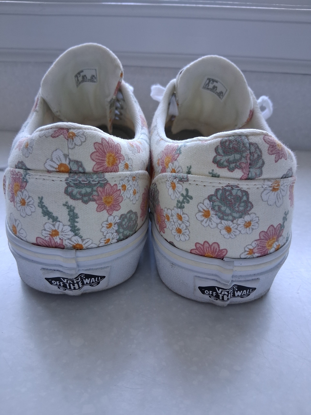 Vans Floral Canvas Low-Top Sneakers in White with Pink, Yellow & Green Accents - Picture 5 of 9